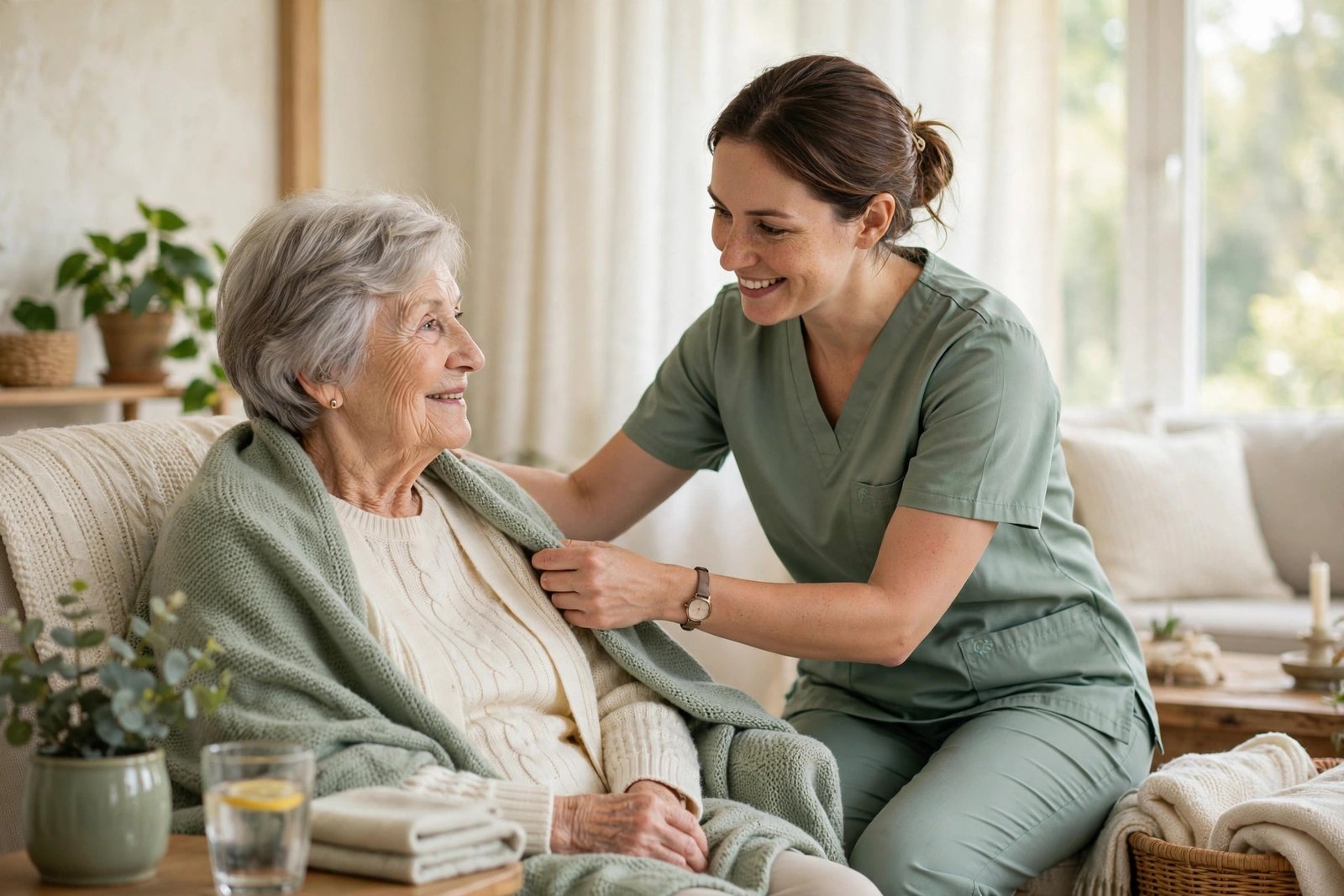Caregiver comforting an elderly patient